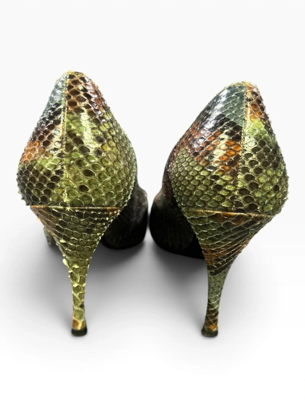 Stuart Weitzman Green Snakeskin-Texture Pointed-Toe Stiletto Pump